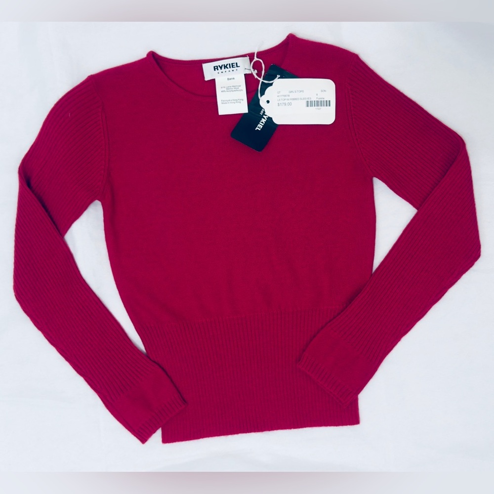 Sonia Rykiel, Stella McCartney Fuchsia Merino Wool Mix Ribbed Sweater 8ans. NWT